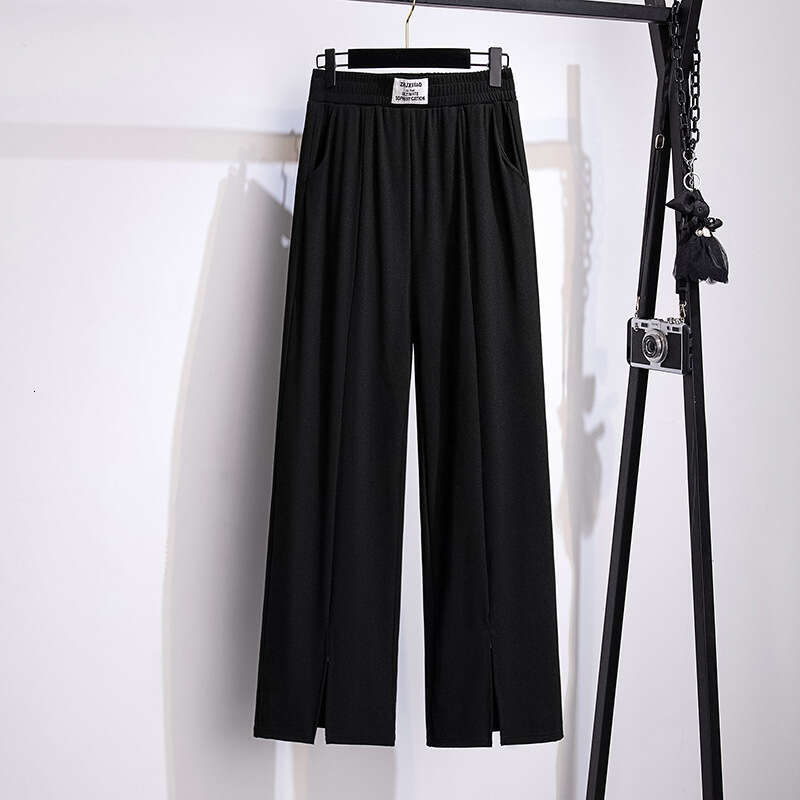 155Kg Plus Size Women's Loose Straight Ice Silk Pants Hip 150-160 High-Waisted Slit Trousers 5Xl 6Xl 7Xl 8Xl 9Xl 4 Colors