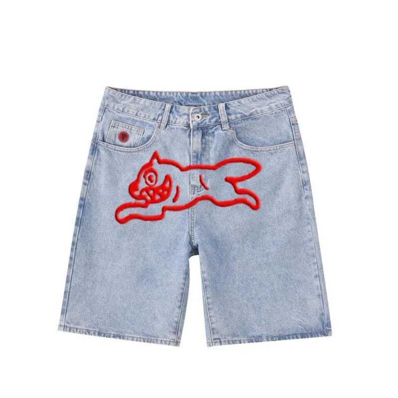 2024 summer American denim shorts trendy personalized printed dog shorts three-quarter pants sports trendy streetwear shortsX240914