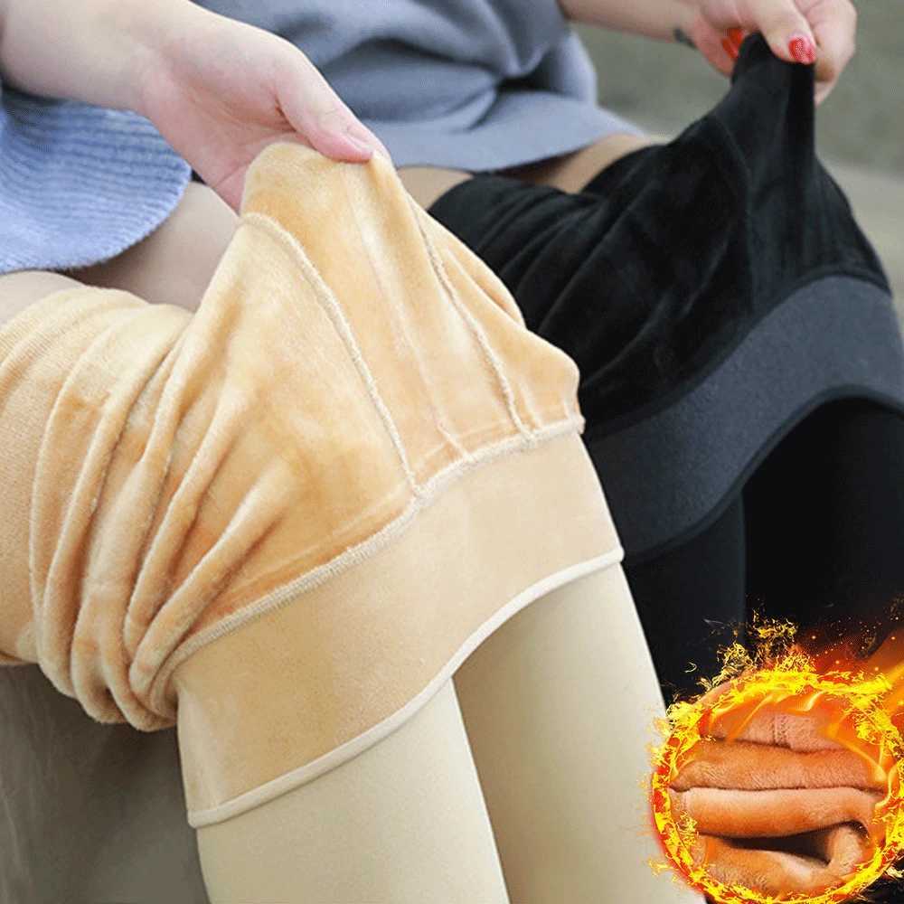 2PCS Velet Thickening Leggings for Women Thick Warm Stocking Legging Charcoal Fleece Elastic Pants Winter Warm LeggingsX240914