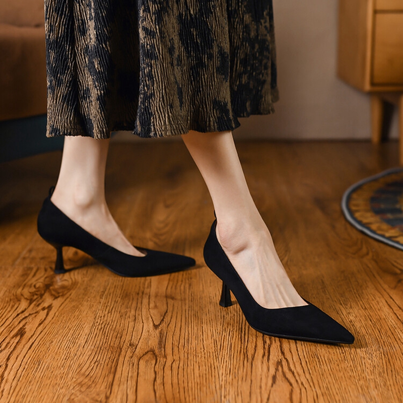 Spring NEW Pointed Toe Thin Heel Women Pumps Sheep Suede High Elegant Women's Stiletto Heels Pearl Party Shoes 8bec 's s