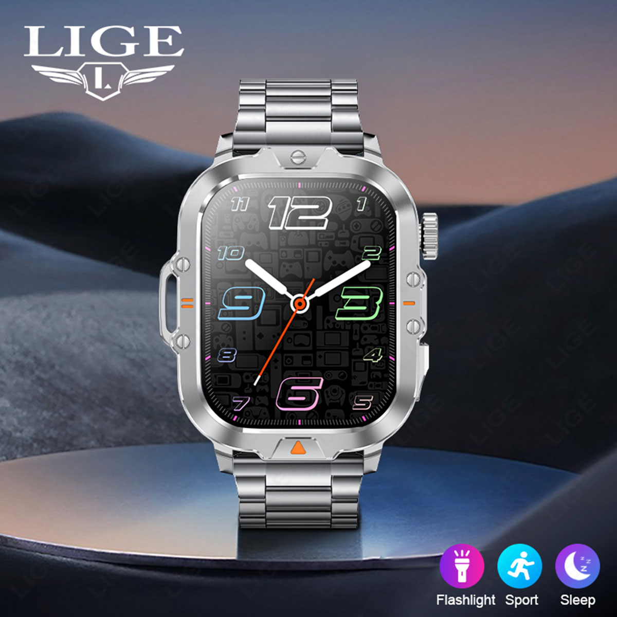 LIGE Smart Watch Square with Handheld Light Meter Step Sports Watch Multi functional Alarm Clock Bluetooth Call Remote Control Camera Watch