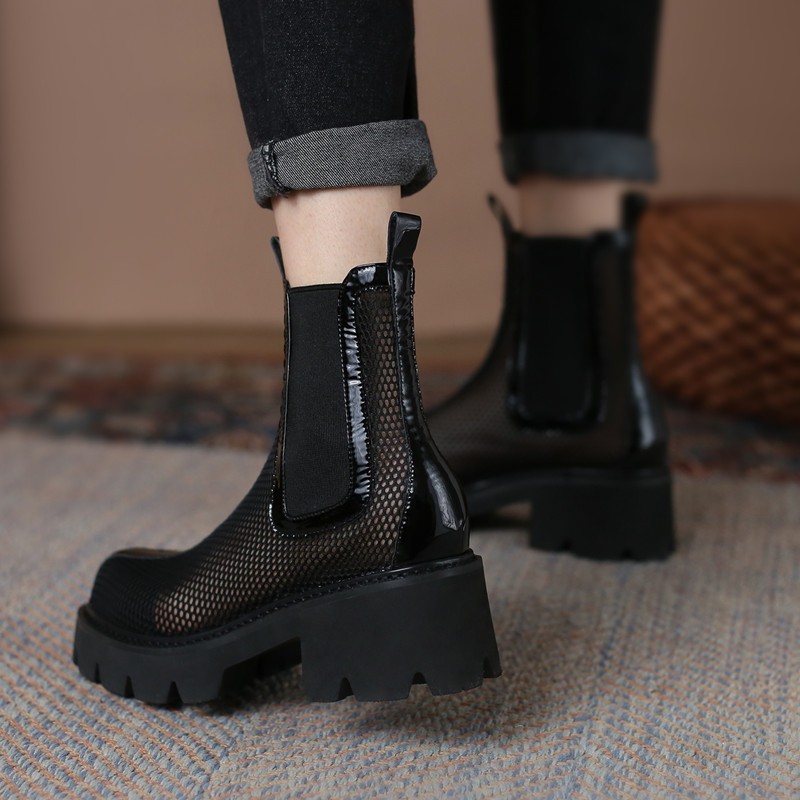 Breathable Sandals Mesh Women Black Cool Boots Summer Platform Shoes Walking Mujer atos Chunky Heel Pumps Short Botas 58bd