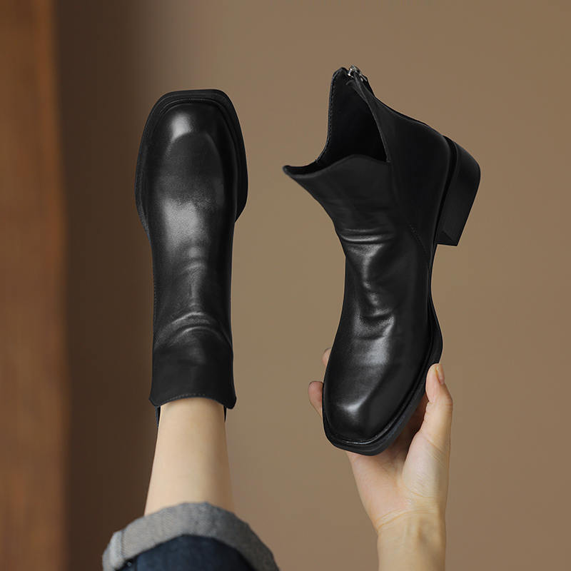 2024 Genuine Short Autumn/Winter Shoes Chunky Heel Women Retro Ankle Handmade Leather Boots 9172
