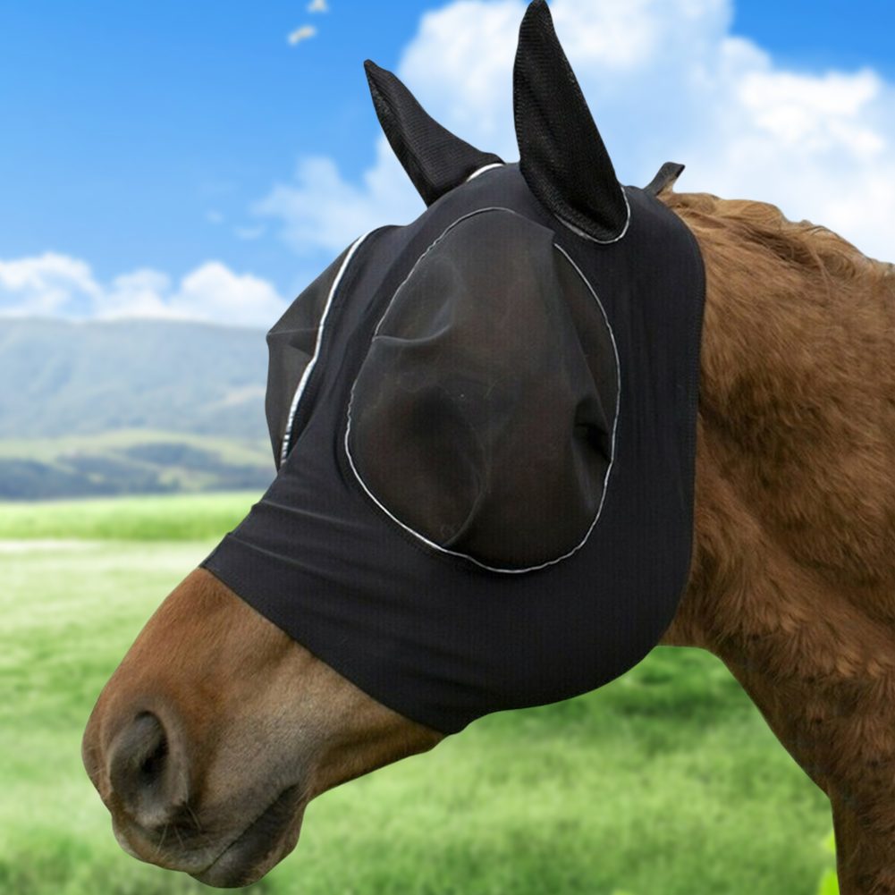 Anti Fly Stretchy Knitted Mesh Mask Ear Protection Fly Mask Bonnet Net Anti-Worms Equine Mask Horse Riding Equestrian Equipment