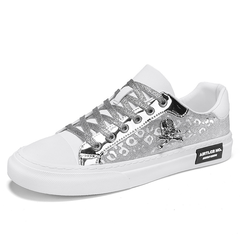 Casual Street Tinsel Skulls Flats Skateboard Fashion Trend Sneakers Jogging Office Sport Shoes for Men