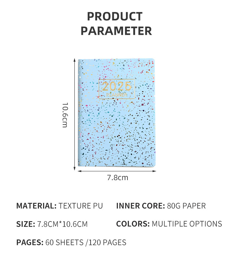 2025 A7 English plan book Laser colorful cover schedule book Portable pocket book Mini book