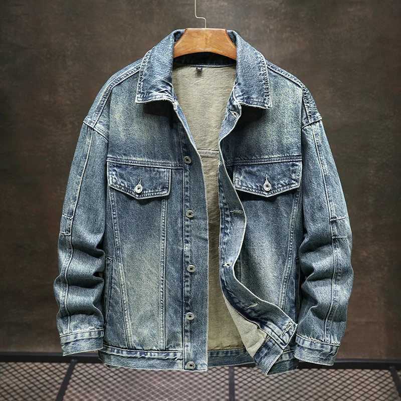 Trendy Classic Simple Denim Jacket Mens Autumn 2024 New Polo Collar Street Work Retro Laundry Coat W240914