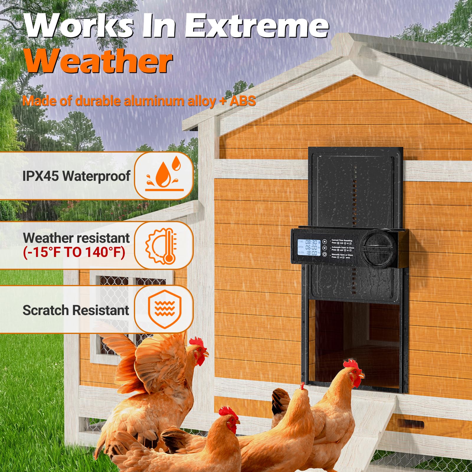 Automatic Chicken Coop Door 2Pcs, Aluminum Automatic Chicken Door with Battery-Powered, LCD Display Timer and Anti-Pinch Feature