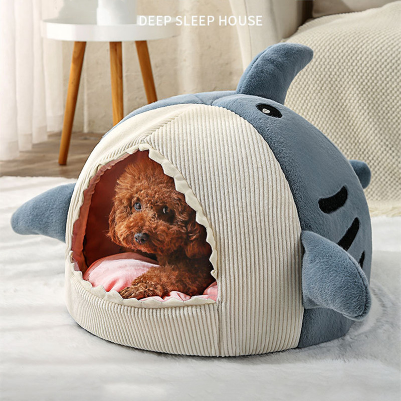 Bed Winter Warm Semi-enclosed Big Mouth Shark Dog Kennel Pad Pet Supplies Comfortable Cat House Sleep Bag Dropshipping