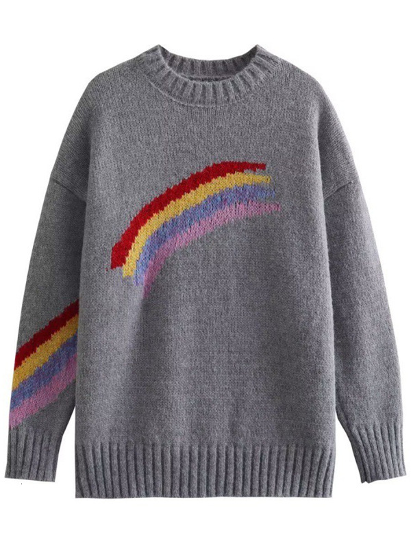 dongdumaoyi New women's sweater autumn/winter knitted sweater rainbow stripe European and American style loose pullover knitted sweater F0914#40