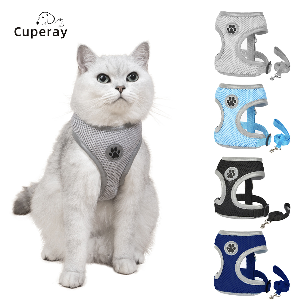 Cat Vest Harness Adjustable Cat Harness & Leash Set Stylish Escape Proof Breathable Pet Harness with Reflective Trim Cat Harness