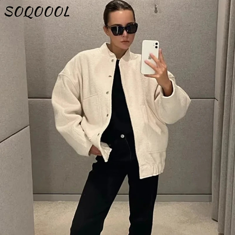 Y2K Loose Bomber Jackets Women Autumn Winter Casual Terry Pockets Long Sleeve Tops Fashion Streetwear Chic Female Baseball Coat 240912