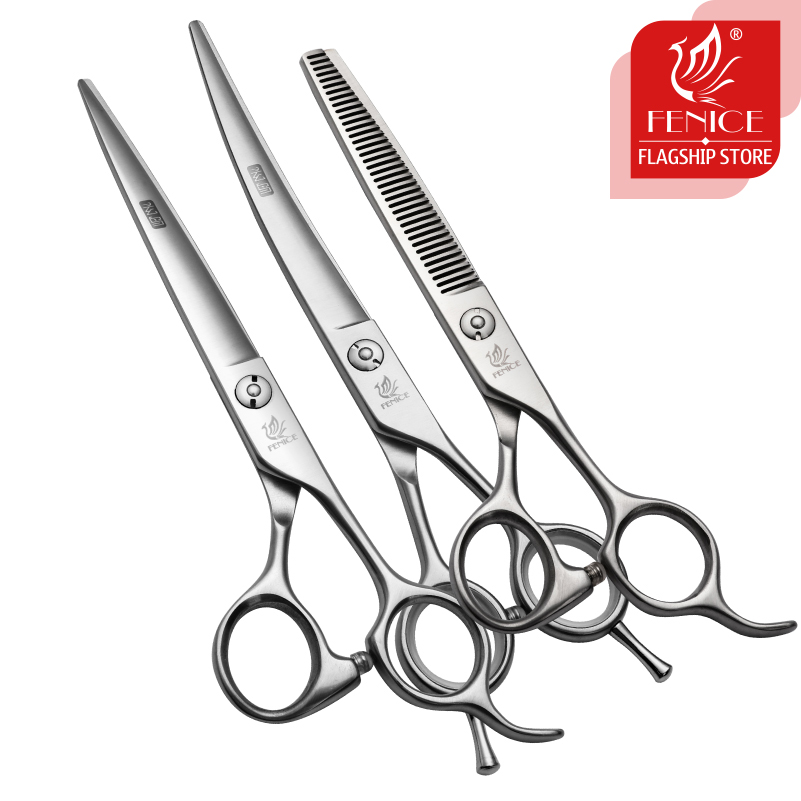 Fenice 6.5/7.0/7.5/8.0 Pet Grooming Scissors Set Dog Hair Cutting Shears Cutting Thinning Curved Scissor Kit