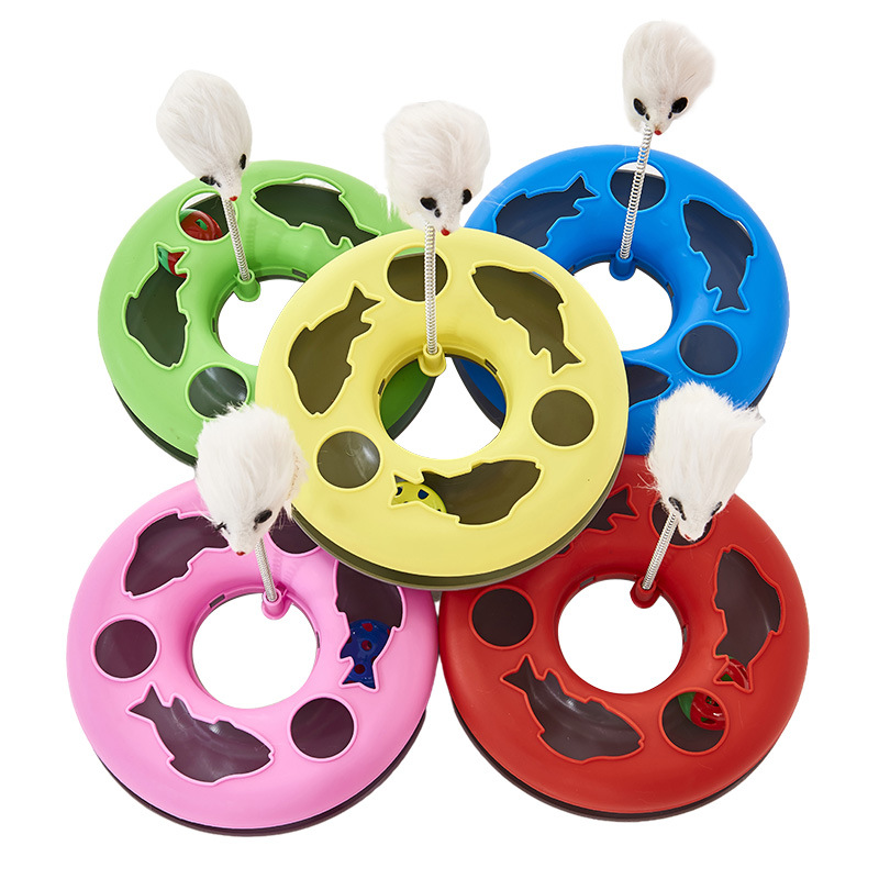 Funny Cat Toys Rolling Track Game Turntable With Bells Mouse Spring Cat Teaser Indoor Kitten Interactive Toys Pet Supplies