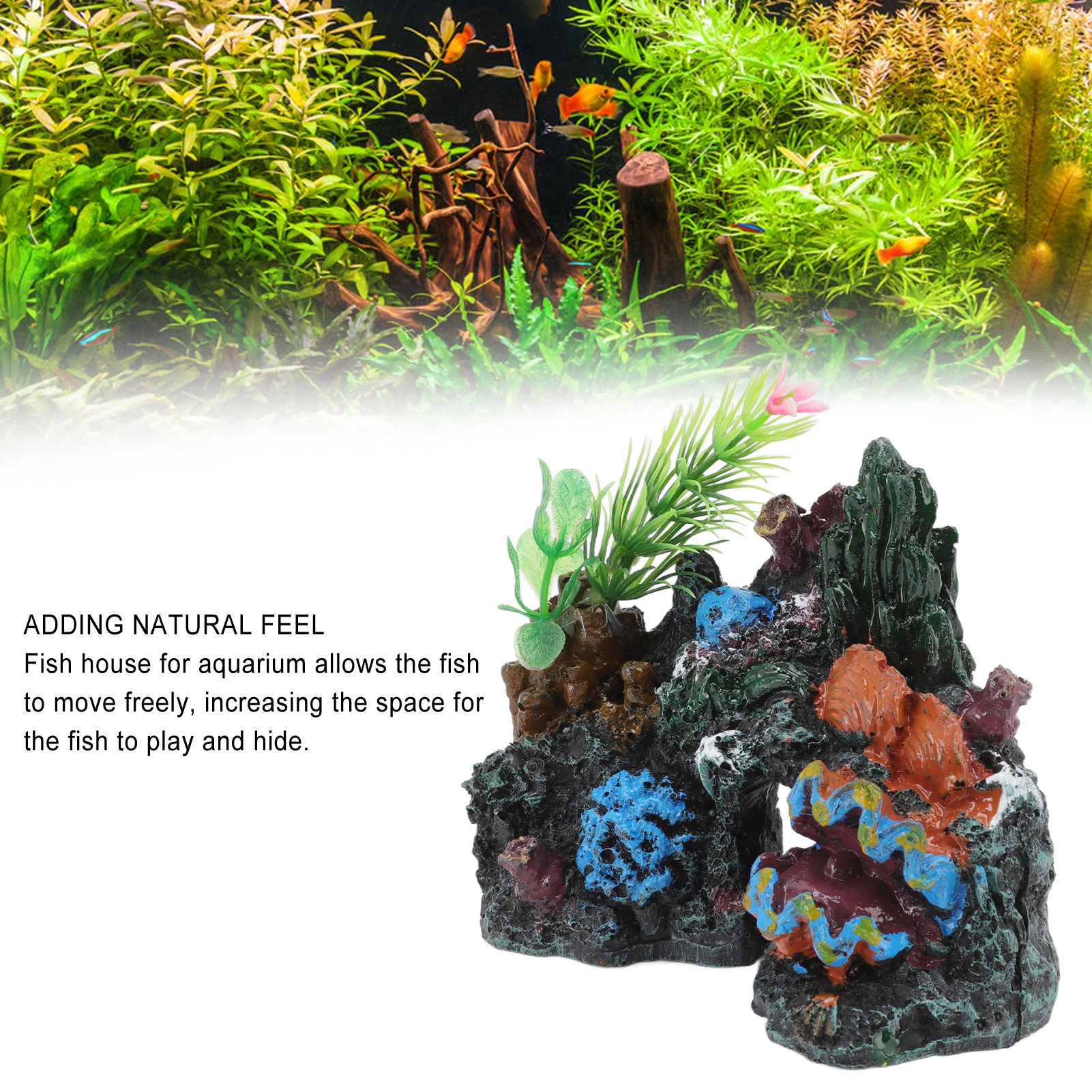 Resin Coral Aquarium Decoration, Fish House, Sleep Rest, Hide and Play