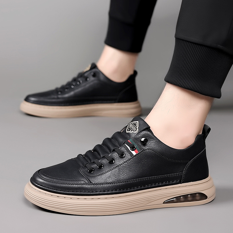 New Shoes for Men Genuine Leather Casual Shoes Spring Autumn Fashion Black Flat Skateboard Shoes Youth Street Cool Sneakers