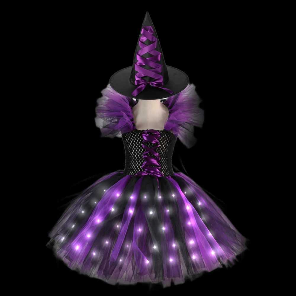 Halloween role-playing witch LED luminous costume baby girl carnival party dress childrens witch lighting dress set W240914