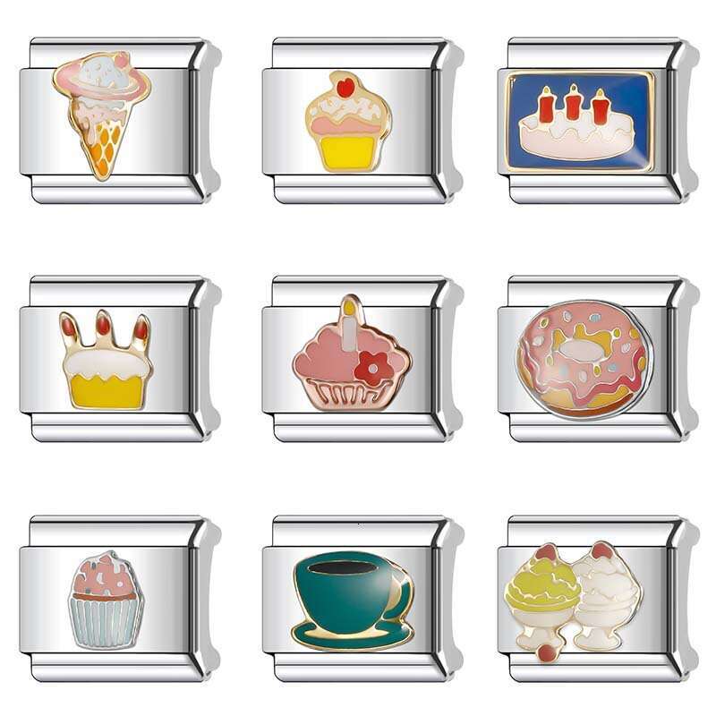 New Women's Gift birthday cake and ice cream Bead Italian Charms Links Bangle Beads Fit 9mm Stainless Steel Bracelet Making DIY For Women Fashion