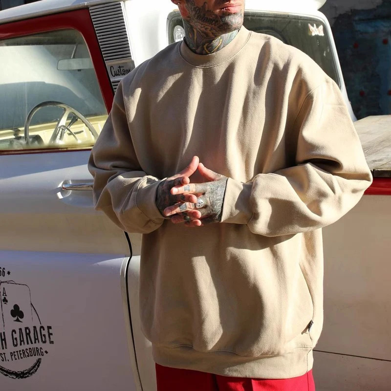 NXXTRESS High Quality Healthy Cotton Solid Color O Neck Off Shoulder Sweater for Men and Women Oversize Loose Sweatshirt 240911