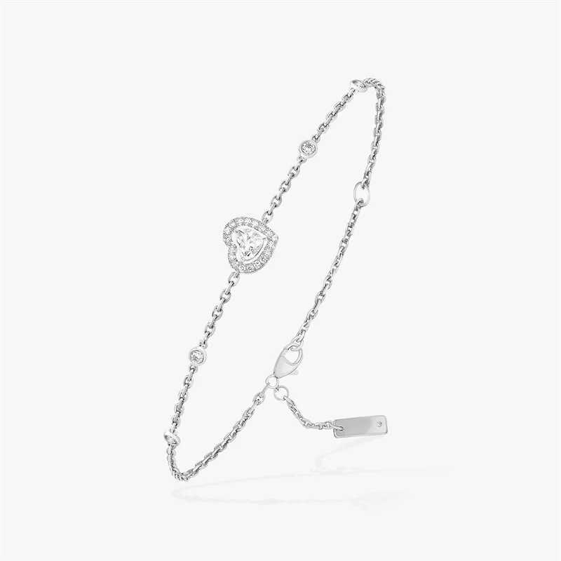 Charm Bracelets S925 Silver Happy Heart Bracelet Round Zircon Bracelet Womens Simple Fashion Jewelry Holiday Gift J240914