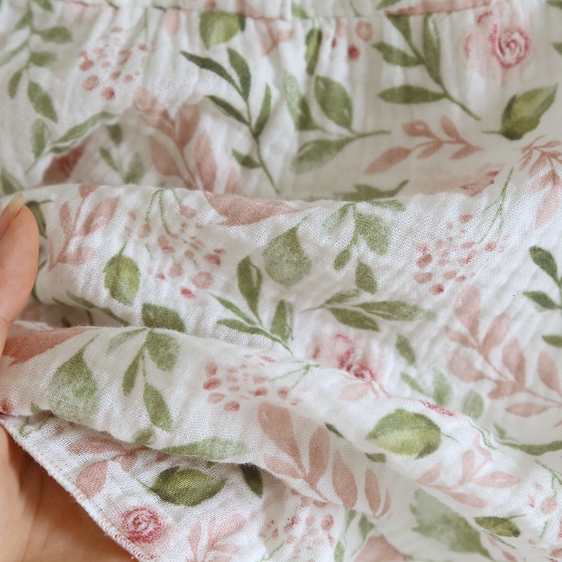 2023 NEW Rose-Bush Suspender Summer Girl Pamas Cotton Gauze Short Sleeve Shorts Home Suit Sleepwear With Chest Pad