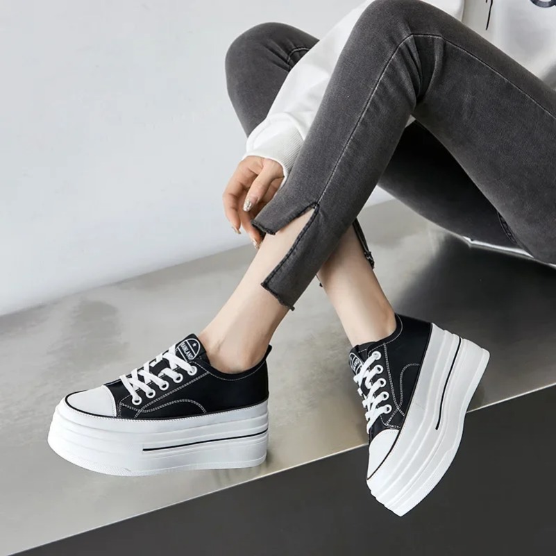 Koznoy 8cm Genuine Leather Vulcanize Summer High Brand Comfy Spring Autumn Platform Vulcanize Women Chunky Sneaker Loafer Shoes