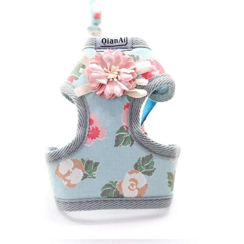 Pet Harness and Leash Set Summer Floral Dog Harness with Flower Decoration for Large, Medium & Small Dogs and Cats Accessories