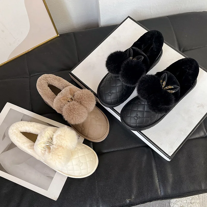 Women's Fur Short Boots Winter Casual Thick Soled Snow Boots Plush and Warm Ladies Cotton Shoes Slip on Platform Botines Mujer