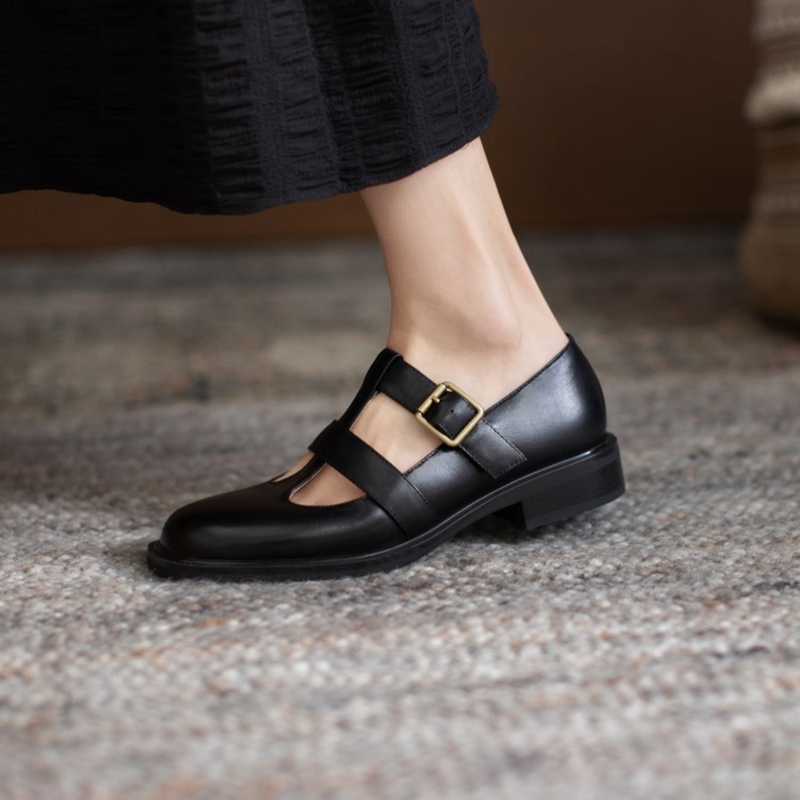NEW Spring 2023 Genuine Leather Women Shoes GLADIATOR Round Toe Casual Shoes Buckle Strap Platform Heels Shallow Shoes Women
