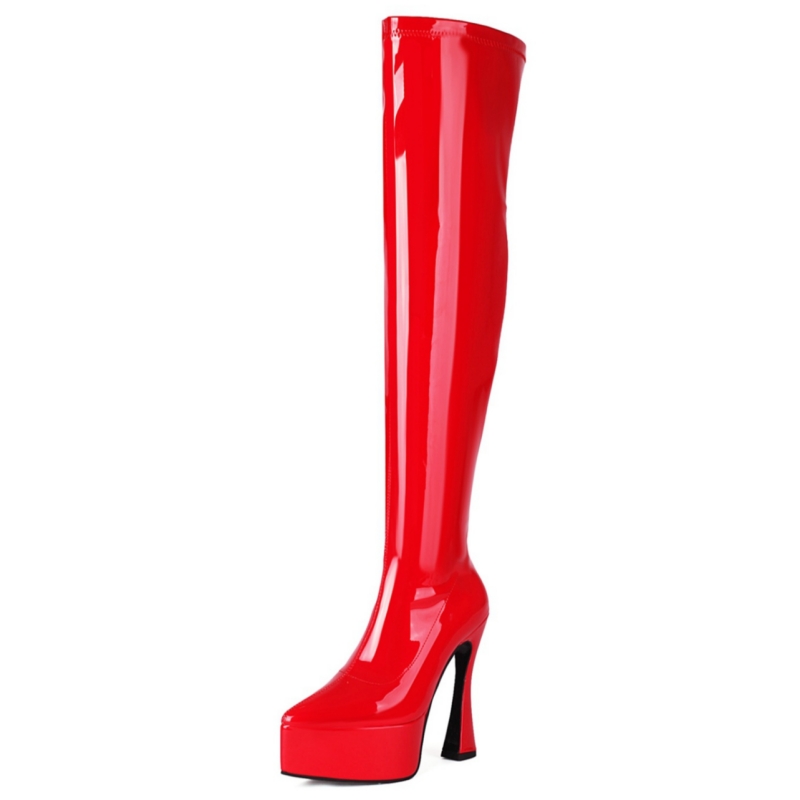 Over Sexy the Knee High Boots Women Platform Red White Black Long Thigh Boot Heels Winter Party Fetish Shoes Lady Large Size 48 5380