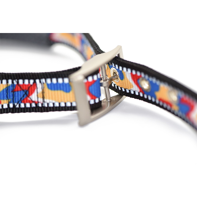 Reflective Nylon Dog Collar, Adjustable Metal Buckle Pet Collar Mesh Breathable Suitable for Medium and Large Dogs Pet Supplies