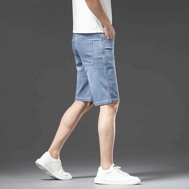 Casual Blue Cotton Mens Denim Shorts Summer Thin Straight Soft Fashion Stretch Comfortable Baggy Short Jeans MaleX240914