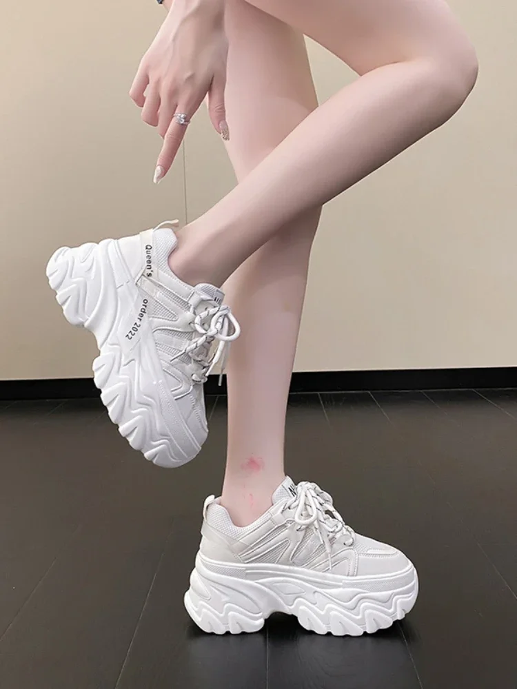 Women's Pink Chunky Sneakers Breathable Platform Sports Shoes Woman Lace Up Thick Sole Casual Shoes Zapatillas Mujer 2024