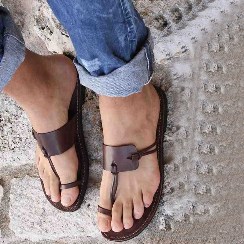 PU Leather Men Flip Flops 2024 Summer Flat Shoes Outside Beach Sandals Cool Female Soft Sole Slides Casual Couple Shoes Clip Toe - view 6