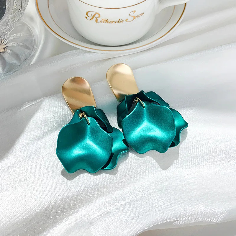 Colorful Rose Petal Drop Earrings For Women Girls Personality Simple Dangle Party Wedding Ear Jewelry 240906