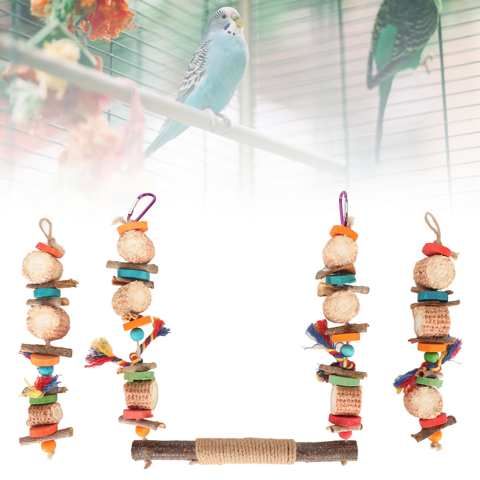 Bird Swing Chewing Toys Rich Colors Safe Corn Husk Bark Edible Coloring Matter Hanging Bird Toys For Parrot Parakeets