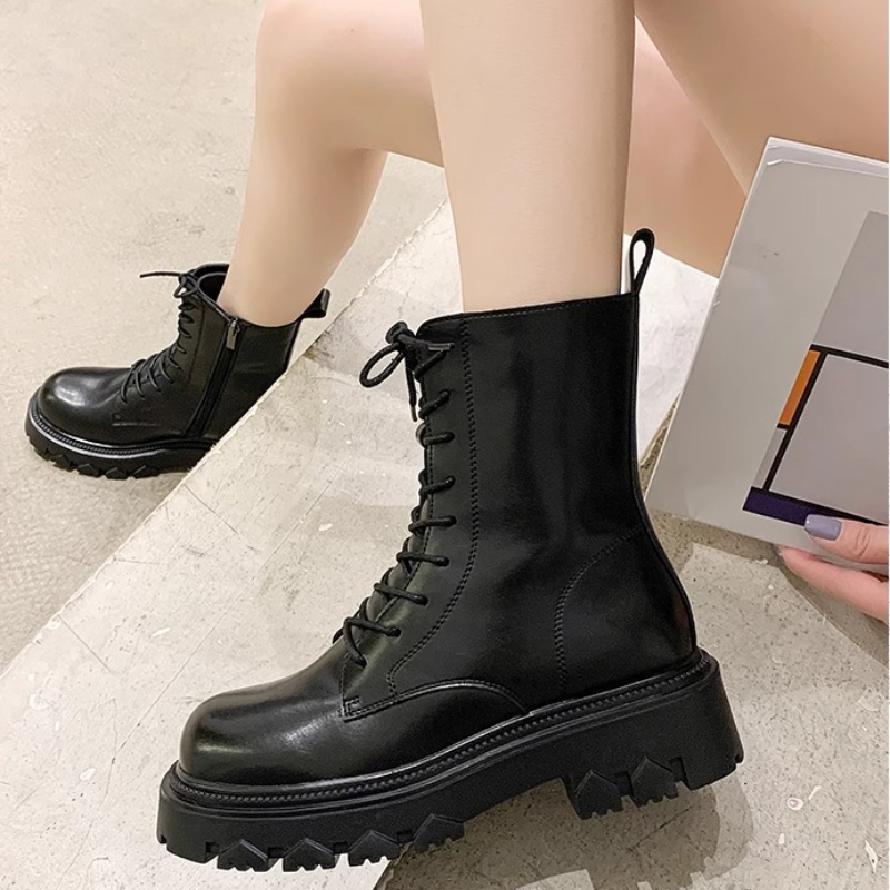 Women's Winter 2024 New Fur Black Platform for Women Punk Gothic Shoes Ankle Boots Female Brand Designer cb34