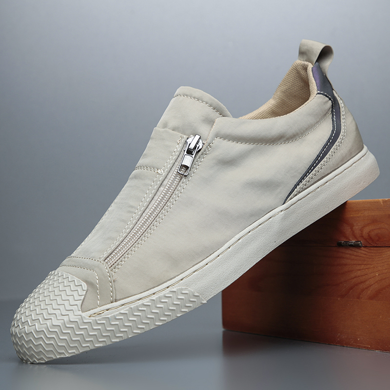 Men Canvas Casual Shoes Fashion Double-row Zipper Design Loafers Light Walking Shoes For Men Breathable shoes zapatillas hombre