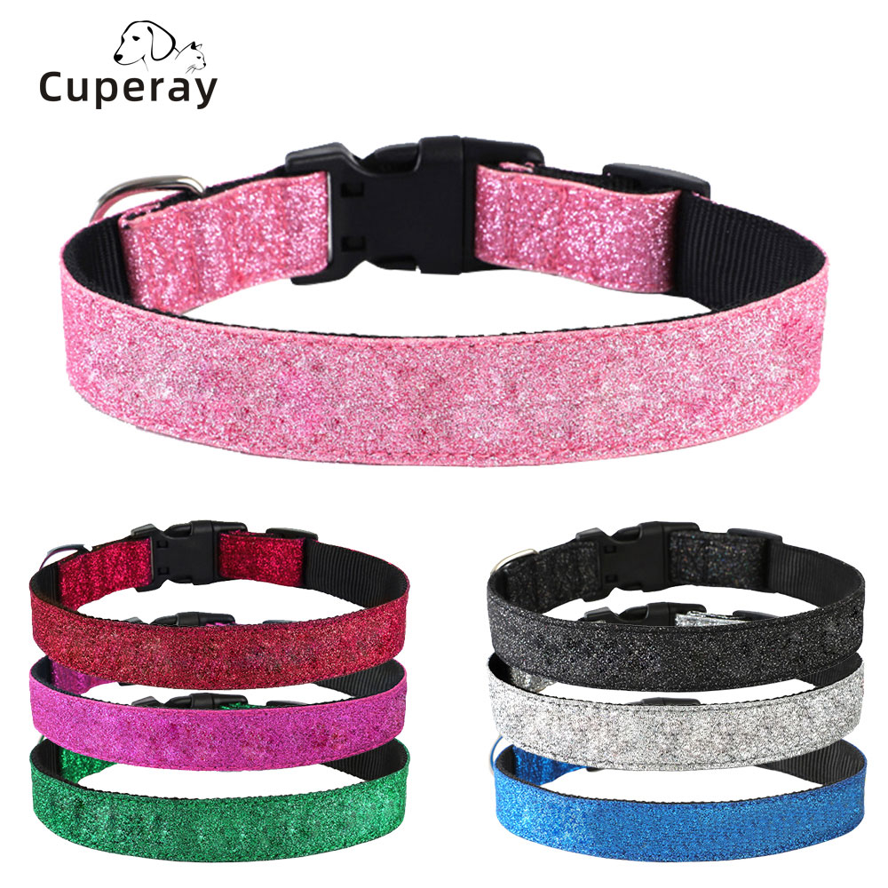 Bling Dog Collar Beautiful Adjustable Pet Collars,nylon Leather Gliter Durable Collars for Large, Medium and Small Dogs and Cats