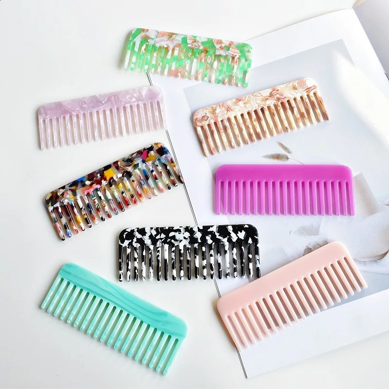 Wide Teeth Acetate Hair Combs Antistatic Massage Brush Hairdressing Colorful Hairdress Salon Styling Traveling Accessories 240911