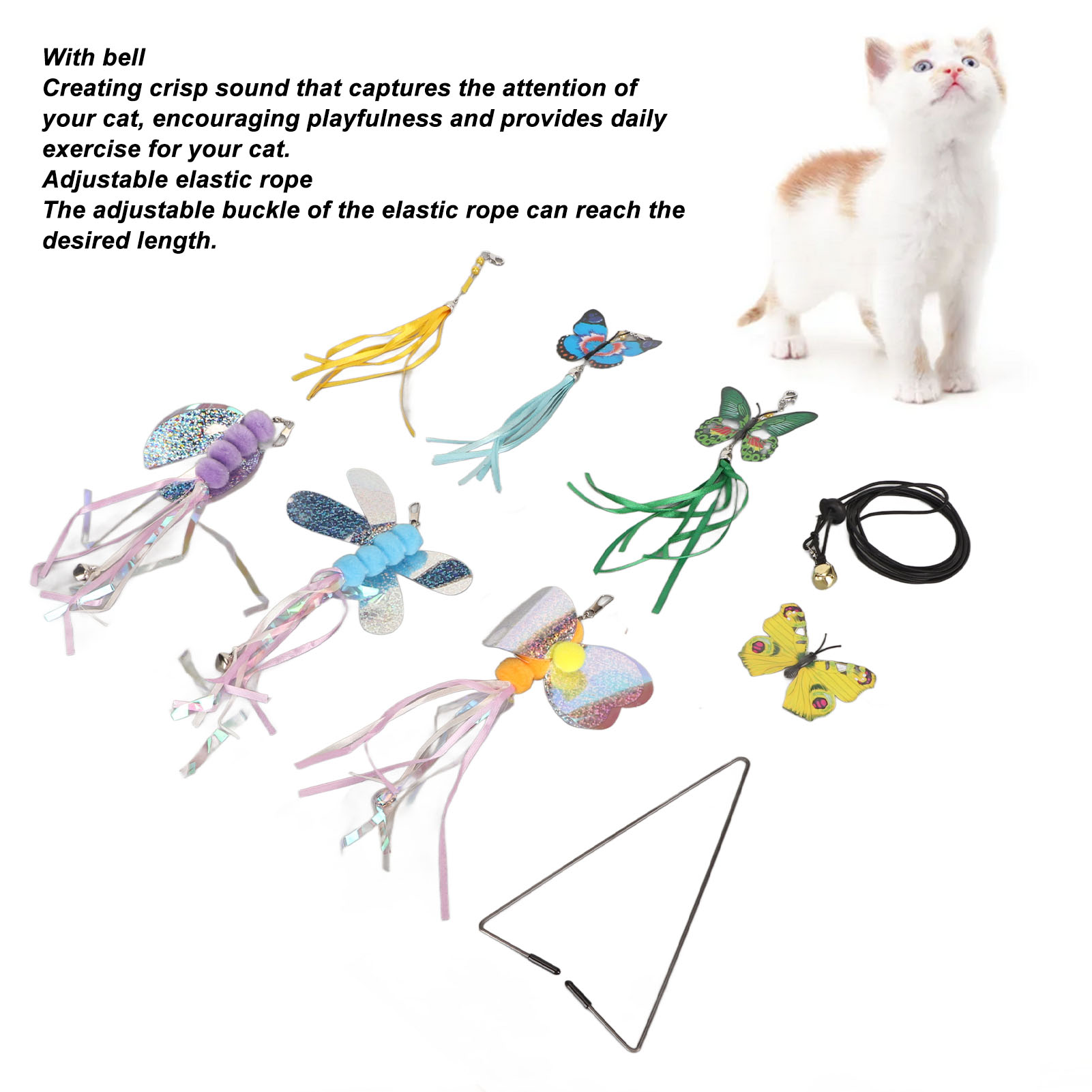 6pcs Hanging Cat Teasing Toy Set Adjustable Elastic Rope Interactive Self Play Cat Toy For Door Frame Cabinet Door