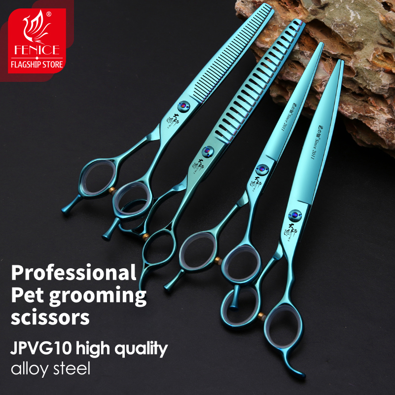 Fenice VG 10 Dog Beauty Scissors 7/7.5 Inch Professional Pet Dog Grooming Scissors Kit Straight&Curved &Thinner&Chunker Shears