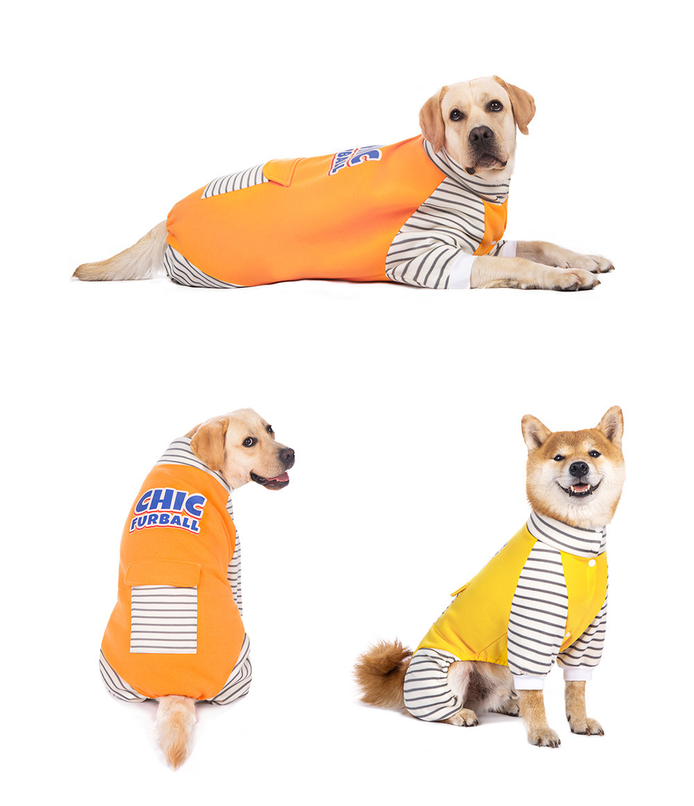 XL-8XL Large Dog Jumpsuit Turtleneck, Warm Plush Lined Dog Pajamas Onesie, Stripe Winter Clothes for Large Dogs Pet Pitbull