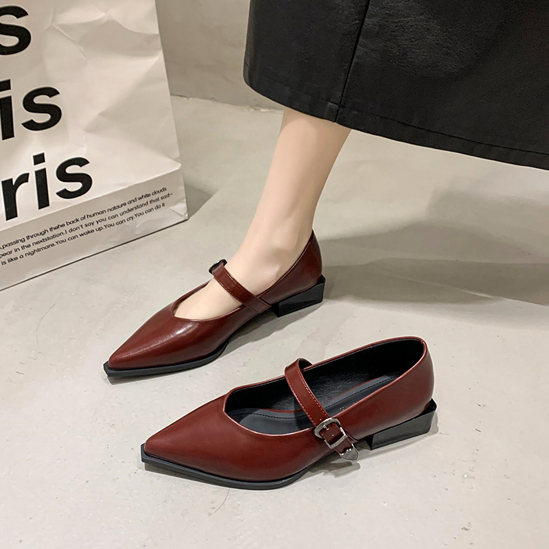 2024 New Retro Fashion Women's High Heels Pointed Toe Mary Jane Pumps Shallow Mouth Simple Thick Heel Women's Shoes