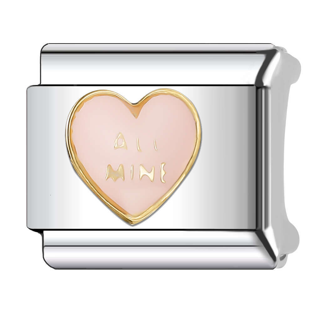 New Women's Gift pink sweet heart Bead Italian Charms Links Bangle Beads Fit 9mm Stainless Steel Bracelet Making DIY For Women Fashion Jewelry