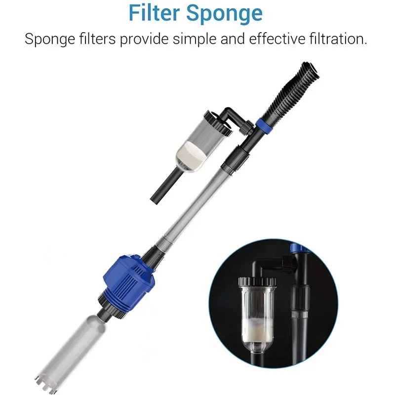 Electric Gravel Cleaner Automatic Aquarium Cleaner with Sponge Filter Fish Tank Vacuum Gravel Cleaner for Medium and Large Tanks