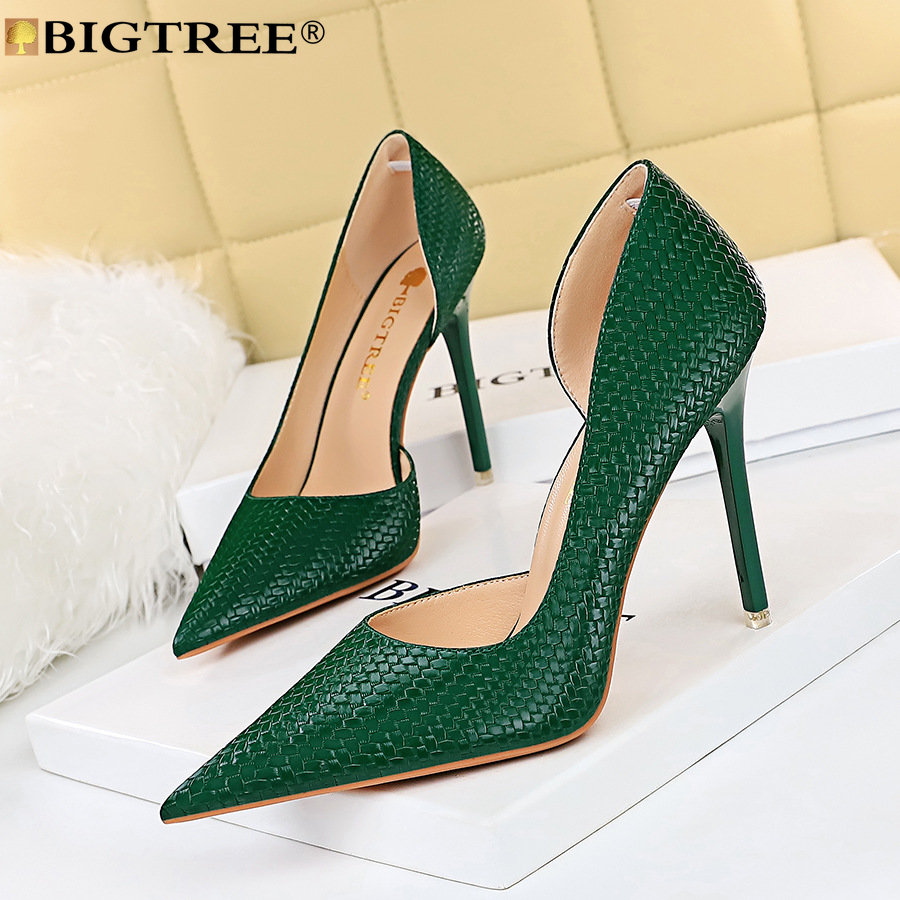 Pumps BIGTREE For High Heel Fashion Pointed Toe New PU 10CM Thin Heels Mature Office Career Women Shoes Black 2916 s