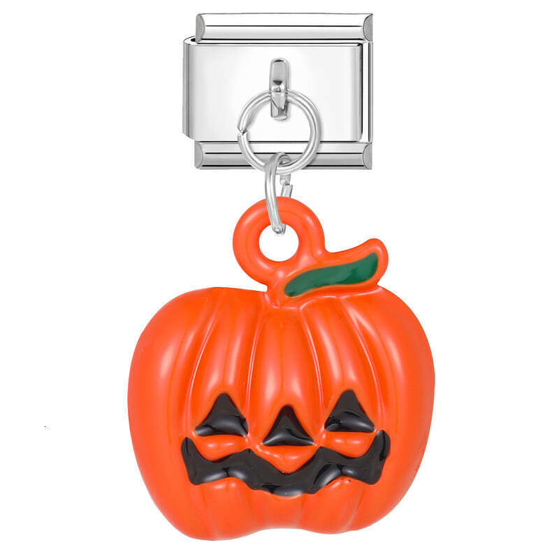 New Women's Gift Halloween Pumpkin Lamp Pendant Italian Charms Links Bangle Beads Fit 9mm Stainless Steel Bracelet Making DIY For Women Fashion J