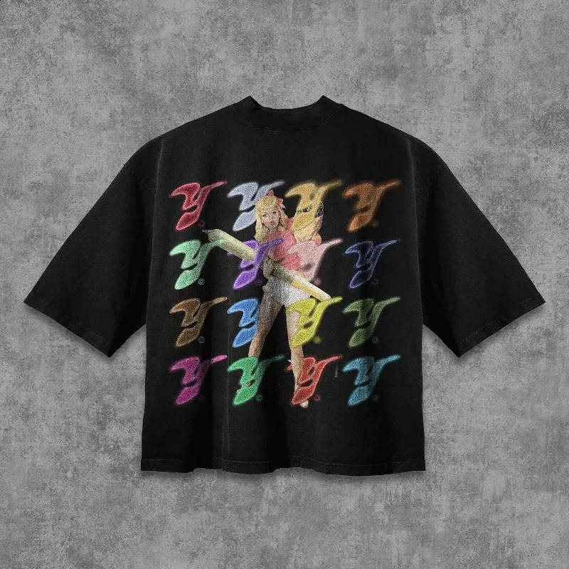 Y2K vintage T Shirt Punk print pattern oversized t shirt men women Unisex fashion Streetwear Hip Hop Cotton Loose top 240913