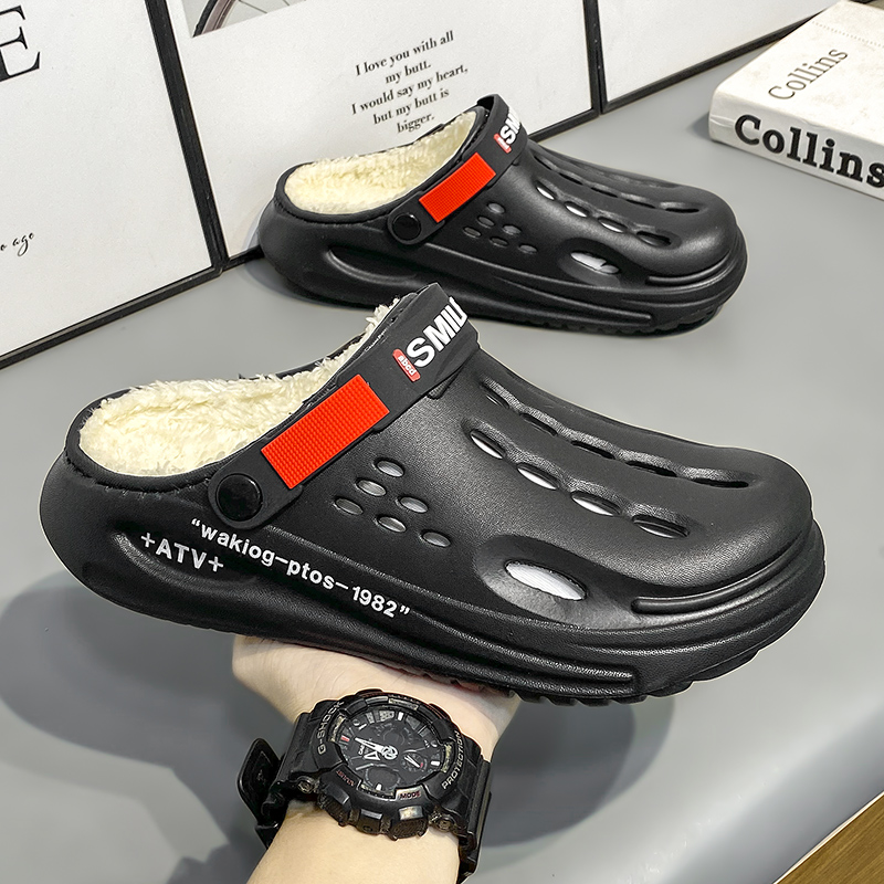 Fashion Winter Warm Men Cotton Slippers Sandals Plush Slippers Slides Outdoor Indoor Non-Slip Shoes Men Home Cotton Warm Shoes
